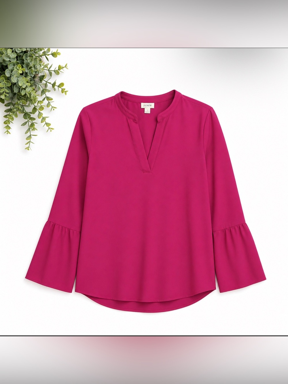 J. Crew Bright Pink Bell Sleeve Blouse | V-Neck Flowy Top | Women’s